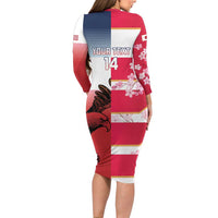 USA and Japan Rugby Custom Long Sleeve Bodycon Dress Eagles Brave Blossoms Together Pacific LT14 - Polynesian Pride