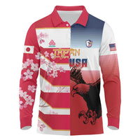 USA and Japan Rugby Custom Long Sleeve Polo Shirt Eagles Brave Blossoms Together Pacific LT14 Red - Polynesian Pride
