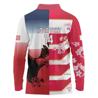 USA and Japan Rugby Custom Long Sleeve Polo Shirt Eagles Brave Blossoms Together Pacific LT14 - Polynesian Pride