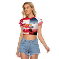 USA and Japan Rugby Custom Raglan Cropped T Shirt Eagles Brave Blossoms Together Pacific - Polynesian Pride