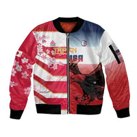 USA and Japan Rugby Custom Sleeve Zip Bomber Jacket Eagles Brave Blossoms Together Pacific LT14 Unisex Red - Polynesian Pride