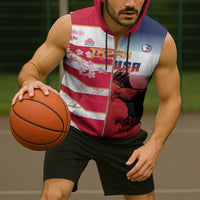 USA and Japan Rugby Custom Sleeveless Zip Hoodie Eagles Brave Blossoms Together Pacific - Polynesian Pride