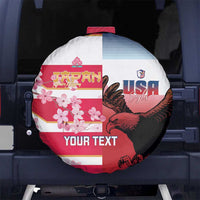 USA and Japan Rugby Custom Spare Tire Cover Eagles Brave Blossoms Together Pacific LT14 No hole Red - Polynesian Pride