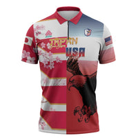 USA and Japan Rugby Custom Zipper Polo Shirt Eagles Brave Blossoms Together Pacific LT14 Red - Polynesian Pride