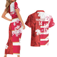 Canada and Japan Rugby Custom Couples Matching Short Sleeve Bodycon Dress and Hawaiian Shirt Canucks Brave Blossoms Together Pacific - Polynesian Pride
