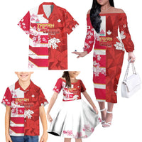 Canada and Japan Rugby Custom Family Matching Off The Shoulder Long Sleeve Dress and Hawaiian Shirt Canucks Brave Blossoms Together Pacific - Polynesian Pride