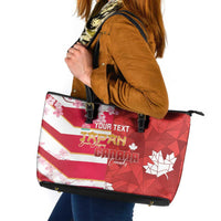 Canada and Japan Rugby Custom Leather Tote Bag Canucks Brave Blossoms Together Pacific - Polynesian Pride