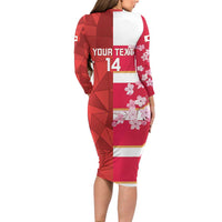 Canada and Japan Rugby Custom Long Sleeve Bodycon Dress Canucks Brave Blossoms Together Pacific LT14 - Polynesian Pride