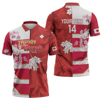 Canada and Japan Rugby Custom Zipper Polo Shirt Canucks Brave Blossoms Together Pacific - Polynesian Pride