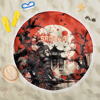Samurai Warrior Japan Beach Blanket Red-blossomed Tree Classic Japanese Stylized - Polynesian Pride