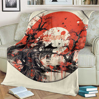 Samurai Warrior Japan Blanket Red-blossomed Tree Classic Japanese Stylized - Polynesian Pride