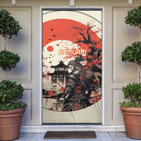 Samurai Warrior Japan Door Cover Red-blossomed Tree Classic Japanese Stylized - Polynesian Pride