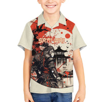 Samurai Warrior Japan Family Matching Off The Shoulder Long Sleeve Dress and Hawaiian Shirt Red-blossomed Tree Classic Japanese Stylized - Polynesian Pride