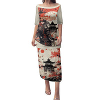 Samurai Warrior Japan Family Matching Puletasi and Hawaiian Shirt Red-blossomed Tree Classic Japanese Stylized - Polynesian Pride