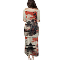 Samurai Warrior Japan Family Matching Puletasi and Hawaiian Shirt Red-blossomed Tree Classic Japanese Stylized - Polynesian Pride
