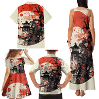 Samurai Warrior Japan Family Matching Tank Maxi Dress and Hawaiian Shirt Red-blossomed Tree Classic Japanese Stylized - Polynesian Pride