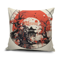Samurai Warrior Japan Pillow Cover Red-blossomed Tree Classic Japanese Stylized - Polynesian Pride