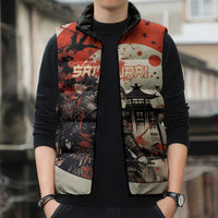 Samurai Warrior Japan Sleeveless Puffer Jacket Red-blossomed Tree Classic Japanese Stylized - Polynesian Pride