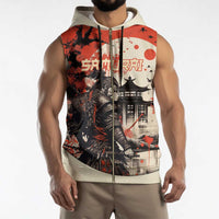 Samurai Warrior Japan Sleeveless Zip Hoodie Red-blossomed Tree Classic Japanese Stylized LT14 - Polynesian Pride