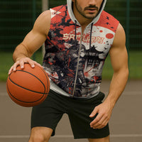 Samurai Warrior Japan Sleeveless Zip Hoodie Red-blossomed Tree Classic Japanese Stylized LT14 - Polynesian Pride