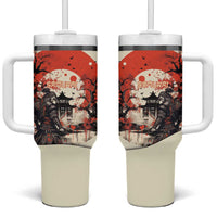 Samurai Warrior Japan Tumbler With Handle Red-blossomed Tree Classic Japanese Stylized LT14 One Size: 40 oz Red - Polynesian Pride