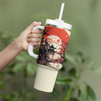 Samurai Warrior Japan Tumbler With Handle Red-blossomed Tree Classic Japanese Stylized LT14 - Polynesian Pride