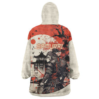 Samurai Warrior Japan Wearable Blanket Hoodie Red-blossomed Tree Classic Japanese Stylized - Polynesian Pride