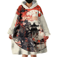 Samurai Warrior Japan Wearable Blanket Hoodie Red-blossomed Tree Classic Japanese Stylized - Polynesian Pride