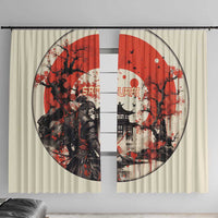 Samurai Warrior Japan Window Curtain Red-blossomed Tree Classic Japanese Stylized - Polynesian Pride