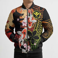 Hawaiian and Japanese Bomber Puffer Jacket Koi Fish With Kanaka Polynesian Tattoo - Polynesian Pride