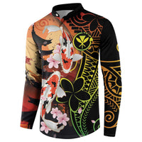Hawaiian and Japanese Button Sweatshirt Koi Fish With Kanaka Polynesian Tattoo - Polynesian Pride