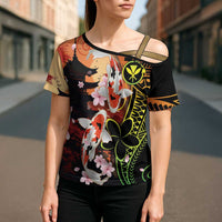Hawaiian and Japanese Cross Shoulder Shirt Koi Fish With Kanaka Polynesian Tattoo - Polynesian Pride