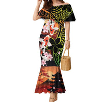 Hawaiian and Japanese Family Matching Mermaid Dress and Hawaiian Shirt Koi Fish With Kanaka Polynesian Tattoo - Polynesian Pride