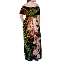 Hawaiian and Japanese Family Matching Off Shoulder Maxi Dress and Hawaiian Shirt Koi Fish With Kanaka Polynesian Tattoo - Polynesian Pride