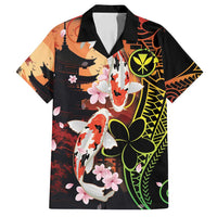 Hawaiian and Japanese Family Matching Off Shoulder Short Dress and Hawaiian Shirt Koi Fish With Kanaka Polynesian Tattoo - Polynesian Pride