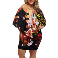 Hawaiian and Japanese Family Matching Off Shoulder Short Dress and Hawaiian Shirt Koi Fish With Kanaka Polynesian Tattoo - Polynesian Pride
