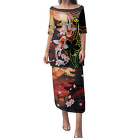 Hawaiian and Japanese Family Matching Puletasi and Hawaiian Shirt Koi Fish With Kanaka Polynesian Tattoo - Polynesian Pride