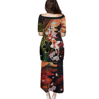 Hawaiian and Japanese Family Matching Puletasi and Hawaiian Shirt Koi Fish With Kanaka Polynesian Tattoo - Polynesian Pride