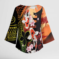 Hawaiian and Japanese Kimono Sleeve Blouse Koi Fish With Kanaka Polynesian Tattoo - Polynesian Pride