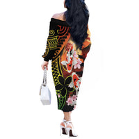 Hawaiian and Japanese Off The Shoulder Long Sleeve Dress Koi Fish With Kanaka Polynesian Tattoo - Polynesian Pride