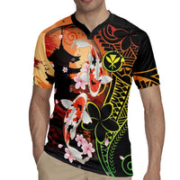 Hawaiian and Japanese Rugby Jersey Koi Fish With Kanaka Polynesian Tattoo - Polynesian Pride