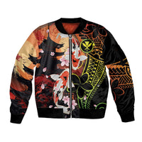 Hawaiian and Japanese Sleeve Zip Bomber Jacket Koi Fish With Kanaka Polynesian Tattoo - Polynesian Pride