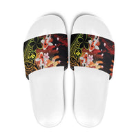 Hawaiian and Japanese Slide Sandals Koi Fish With Kanaka Polynesian Tattoo - Polynesian Pride