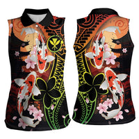 Hawaiian and Japanese Women Sleeveless Polo Shirt Koi Fish With Kanaka Polynesian Tattoo - Polynesian Pride