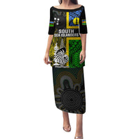 Personalised South Sea Islanders Family Matching Puletasi Dress and Hawaiian Shirt Kanakas With New Caledonia Coat Of Arms LT14 Mom's Dress Black - Polynesian Pride