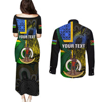 Personalised South Sea Islanders Couples Matching Puletasi Dress and Long Sleeve Button Shirts Kanakas With Vanuatu Coat Of Arms LT14 - Polynesian Pride