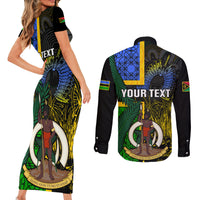 Personalised South Sea Islanders Couples Matching Short Sleeve Bodycon Dress and Long Sleeve Button Shirts Kanakas With Vanuatu Coat Of Arms LT14 - Polynesian Pride