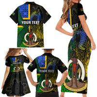 Personalised South Sea Islanders Family Matching Short Sleeve Bodycon Dress and Hawaiian Shirt Kanakas With Vanuatu Coat Of Arms LT14 - Polynesian Pride
