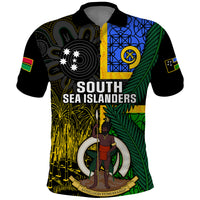 Personalised South Sea Islanders Polo Shirt Kanakas With Vanuatu Coat Of Arms LT14 Black - Polynesian Pride