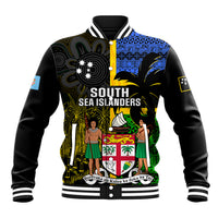 Personalised South Sea Islanders Baseball Jacket Kanakas With Fiji Coat Of Arms LT14 Unisex Black - Polynesian Pride